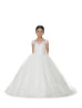 Beaded Long Sleeves Ivory Lace Tulle Flower Girl Dress With Horsehair Hem